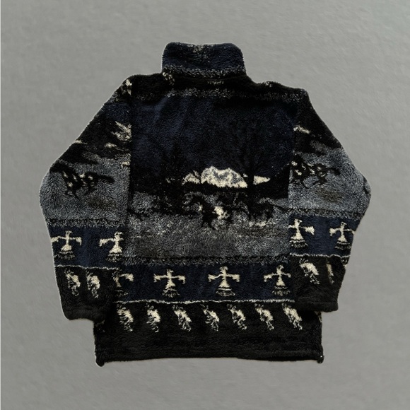 Vintage 90’s Black Mountain Outdoor Western Design Zip Up Fleece Jacket. Size S. - Picture 3 of 5